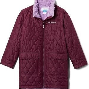 Columbia Girls Burgundy Jacket with Lavender Faux Fur Lining